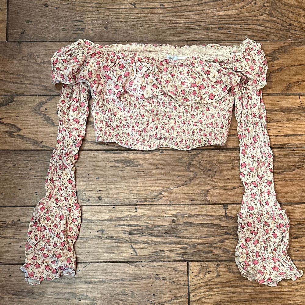 Urban Outfitters Floral Off-Shoulder Top - Pink and Cream